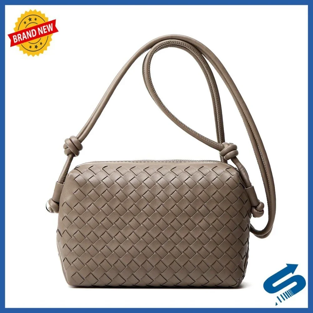 Vegan Leather Crossbody Bag Handwoven Shoulder Purse Chic Trendy Minimal
